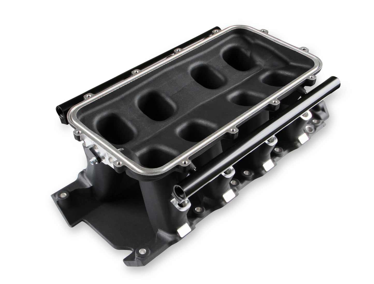 HOLLEY EFI 8.2 DECK SBF FORD HI-RAM EFI MANIFOLD WITH SIDE MOUNT TOP-BLACK with 105mm 1986-95 Ford 5.0 Throttle Body Flange