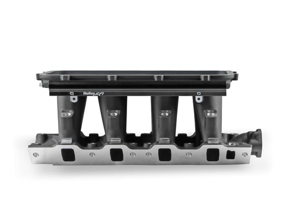HOLLEY EFI 8.2 DECK SBF FORD HI-RAM EFI MANIFOLD WITH SIDE MOUNT TOP-BLACK with 105mm 1986-95 Ford 5.0 Throttle Body Flange