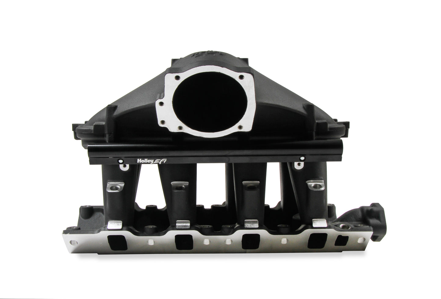 HOLLEY EFI 8.2 DECK SBF FORD HI-RAM EFI MANIFOLD WITH SIDE MOUNT TOP-BLACK with 105mm 1986-95 Ford 5.0 Throttle Body Flange