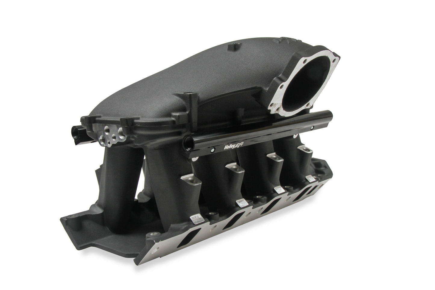 HOLLEY EFI 8.2 DECK SBF FORD HI-RAM EFI MANIFOLD WITH SIDE MOUNT TOP-BLACK with 105mm 1986-95 Ford 5.0 Throttle Body Flange