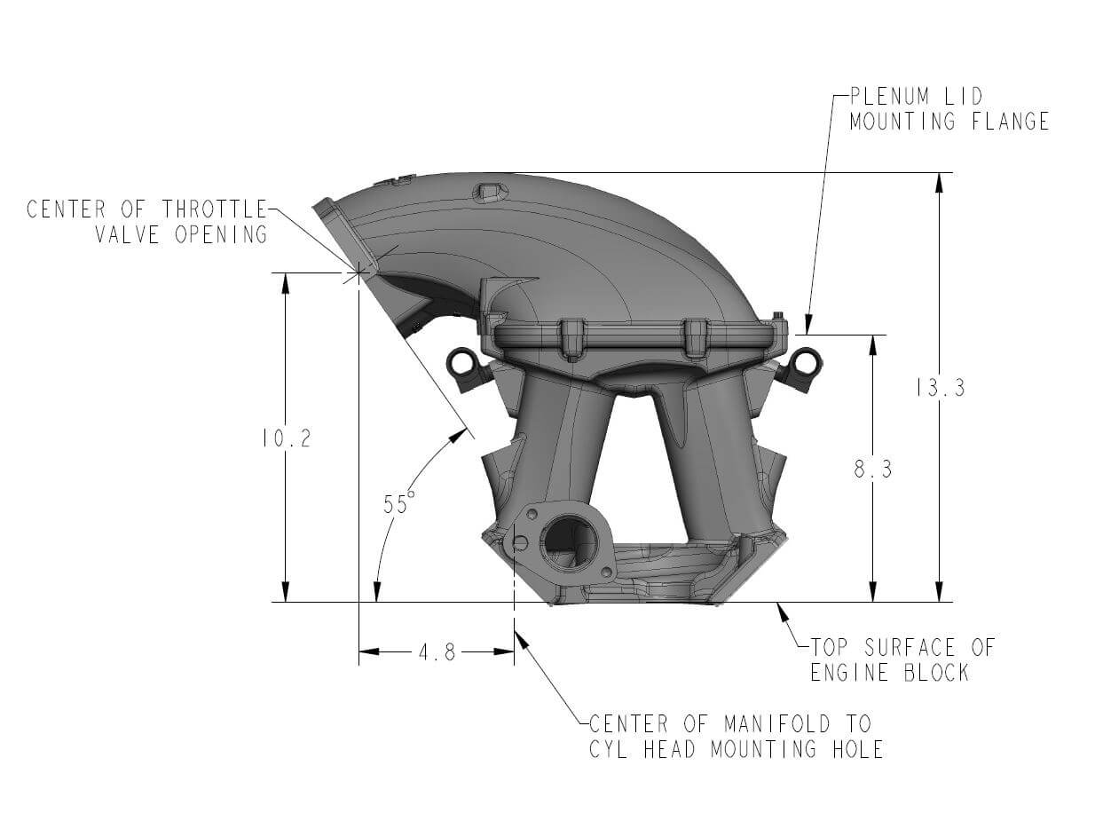 HOLLEY EFI 8.2 DECK SBF FORD HI-RAM EFI MANIFOLD with 105mm 1986-95 Ford 5.0 Throttle Body Flange Side Mount Top
