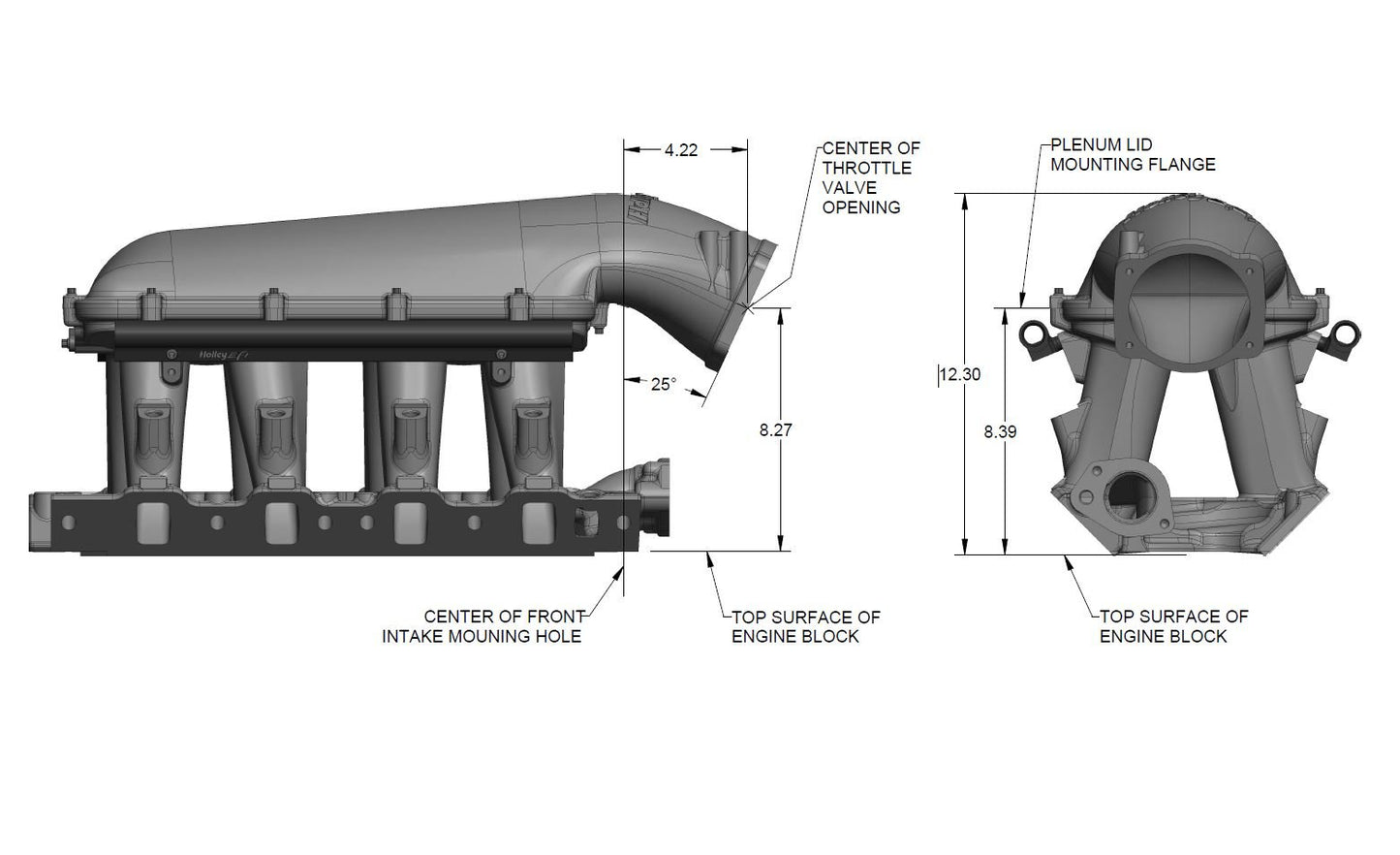 HOLLEY EFI 8.2 DECK SBF FORD HI-RAM EFI MANIFOLD-BLACK with 95mm LS Throttle Body Flange Top